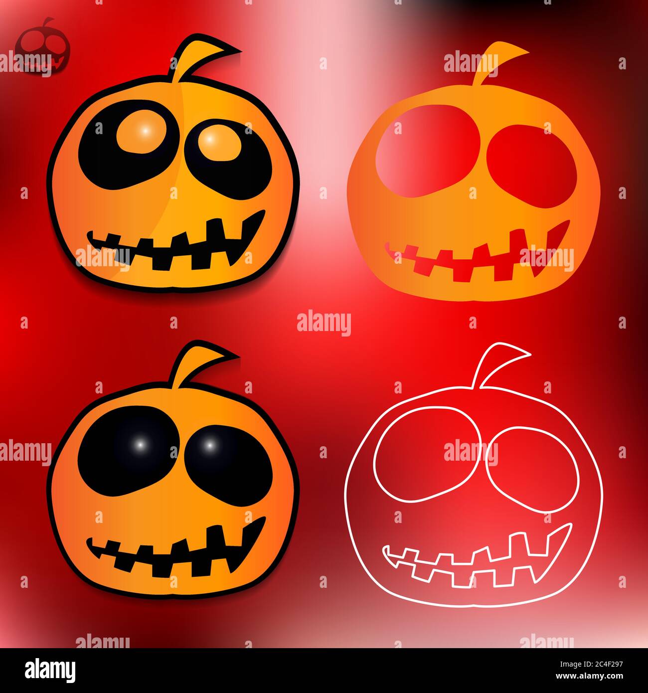 Halloween Pumpkin Set on Red background. Vector illustration Stock ...