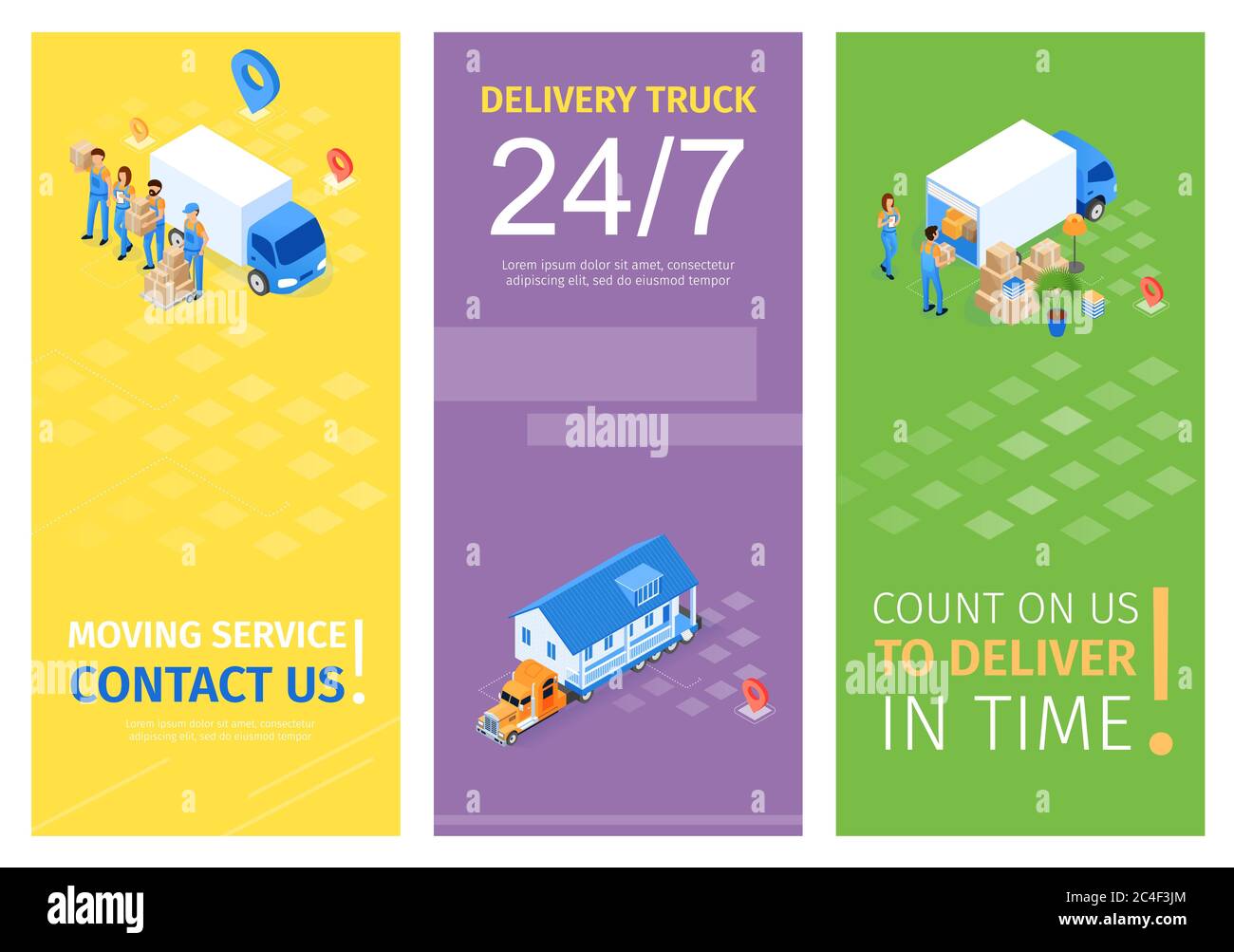 Set Moving Service Contact Us Vector Illustration. Count on Us to Deliver  Time Cartoon. Delivery Truck Lettering. Transportation for Long and Close  Di Stock Photo - Alamy