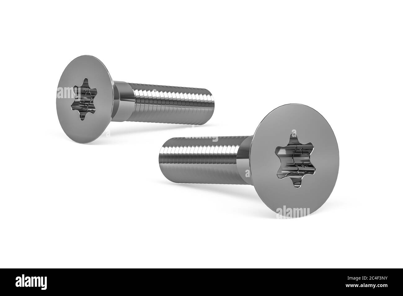 Stainless steel machine screw isolated on white background - 3d render Stock Photo