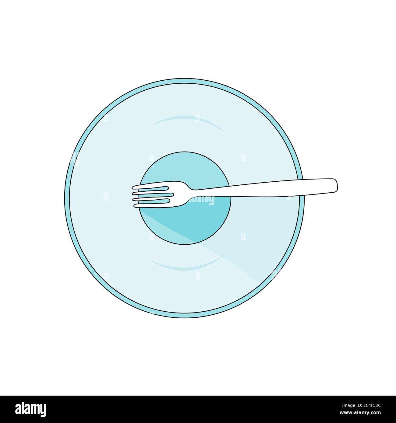 Flat cartoon plate and fork. Vector Illustration. Stock Vector