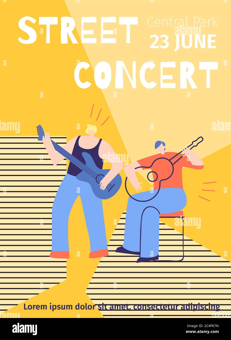 Advert Poster Template with Two Guys Playing Guitar Cartoon Characters