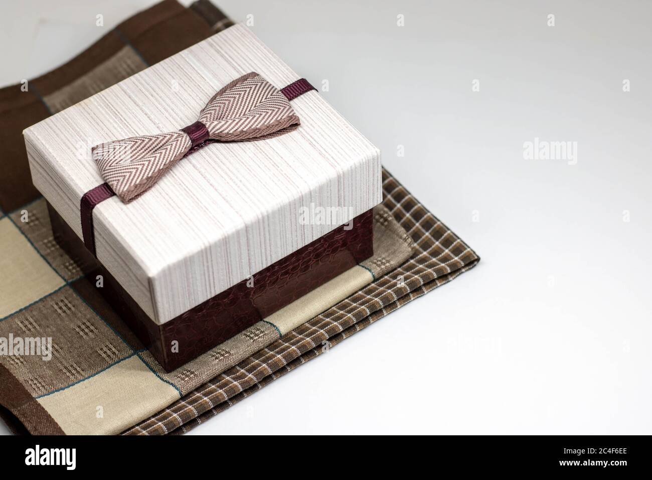 box with filling material inside. Empty natural box with decorative