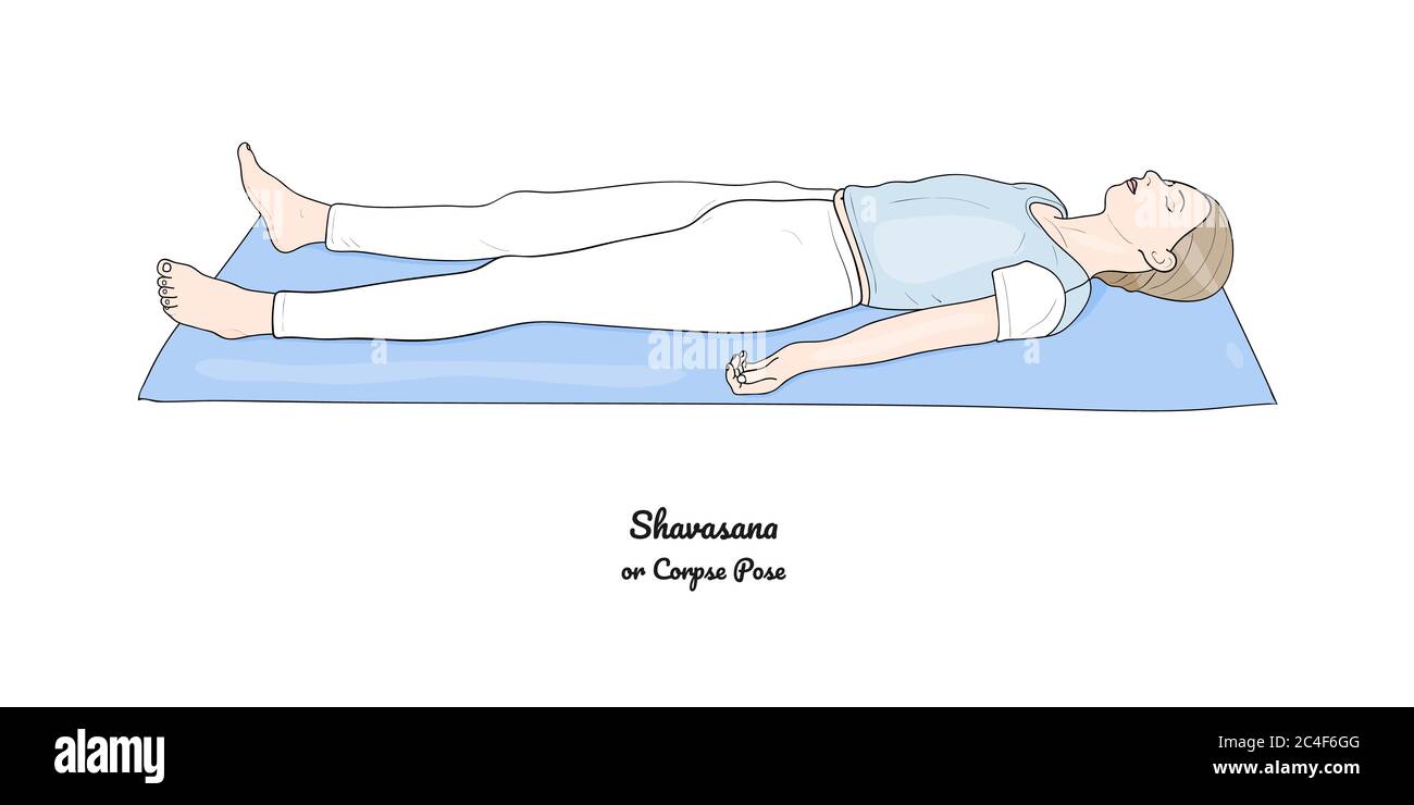 Shavasana or Corpse Pose. Yoga Practice. Vector. Stock Vector