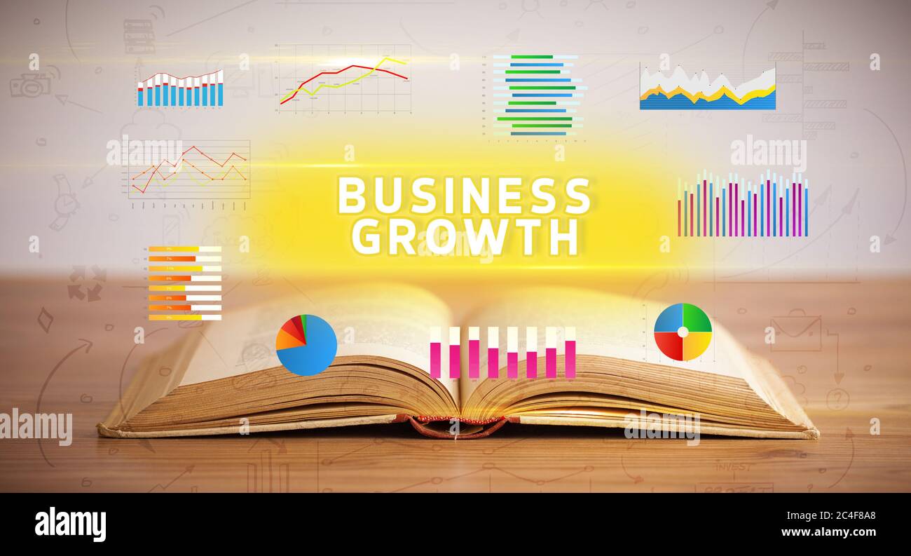 Open book with BUSINESS GROWTH inscription, new business concept Stock ...