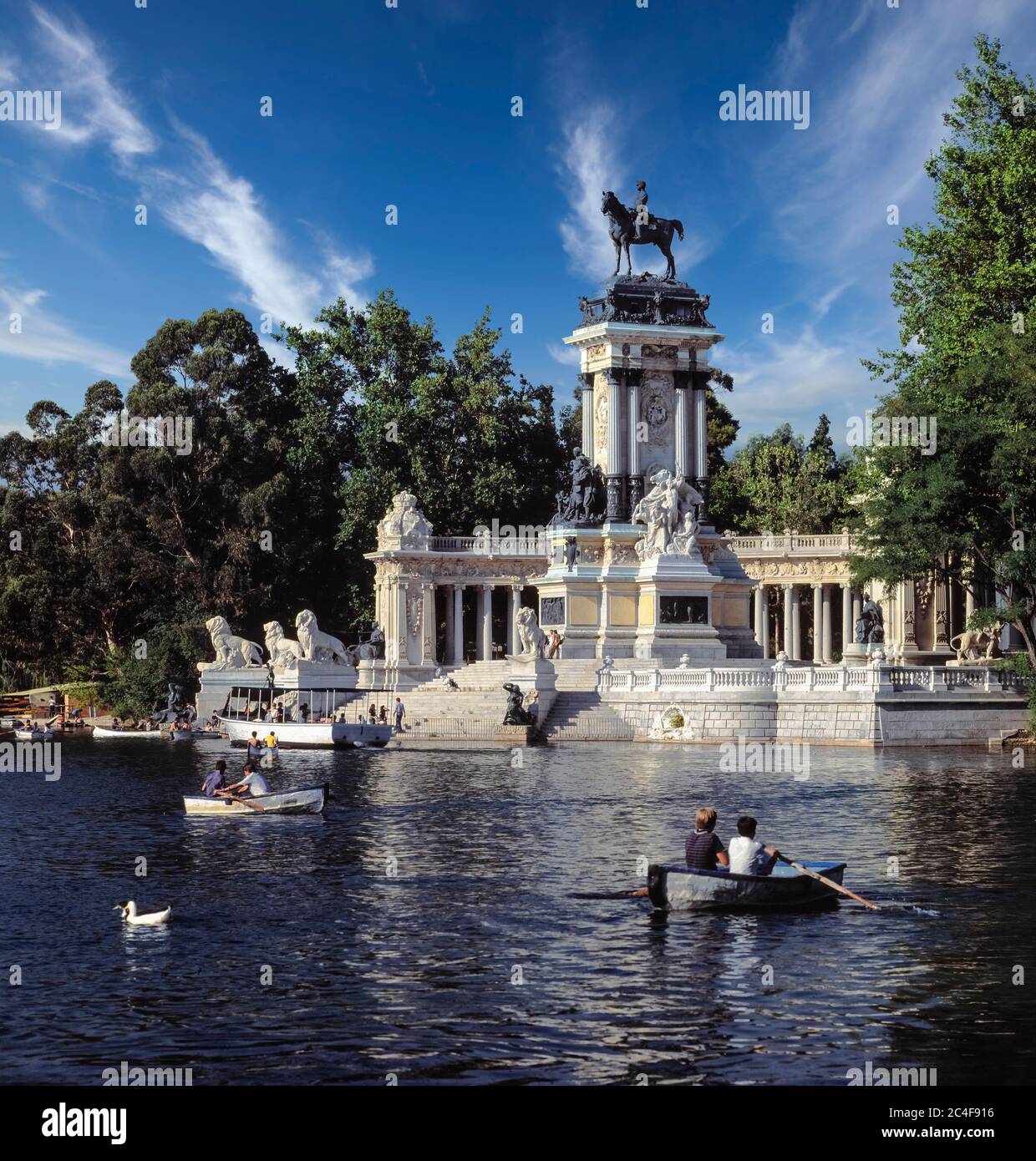 El Retiro Park. Madrid. Spain. Monumnet to Alfonso XII.The Monument to Alfonso XII is located in Buen Retiro Park, Madrid, Spain. The monument is situ Stock Photo