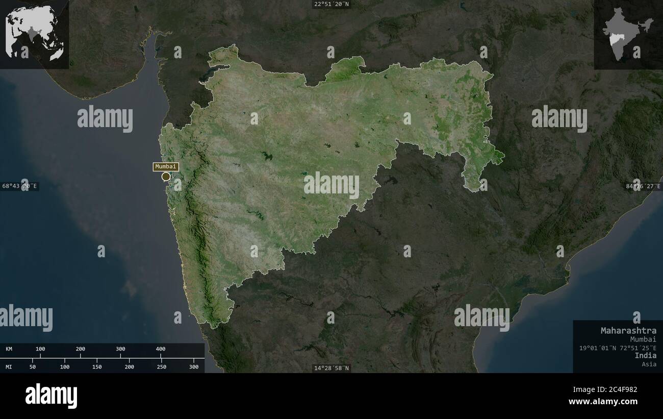 Satellite Map Of Maharashtra Maharashtra, State Of India. Satellite Imagery. Shape Presented Against Its  Country Area With Informative Overlays. 3D Rendering Stock Photo - Alamy