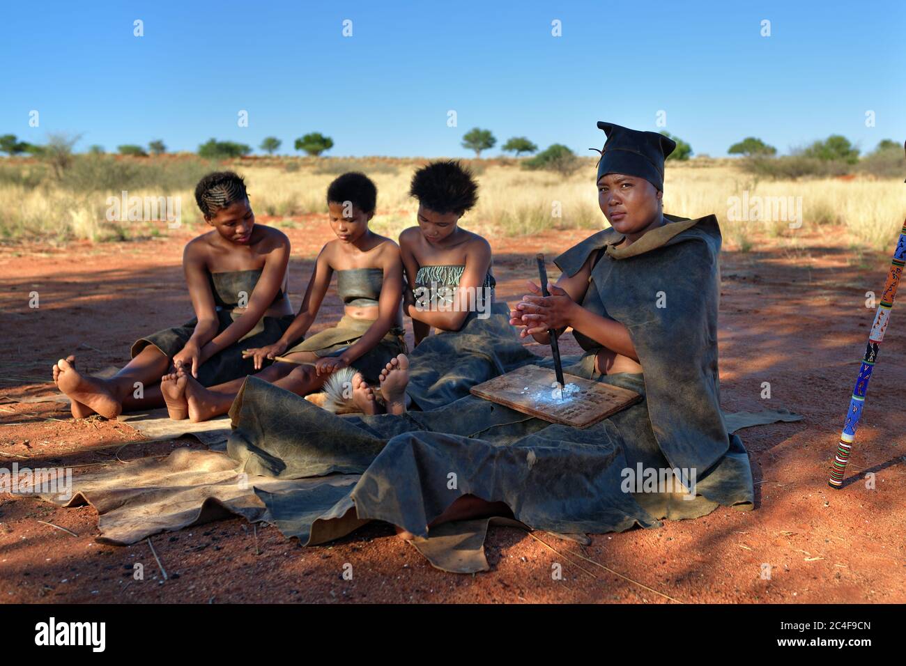 Kalahari Namibia Jan 24 2016 Women In Bushmen Tribe Village The San People Also Known As