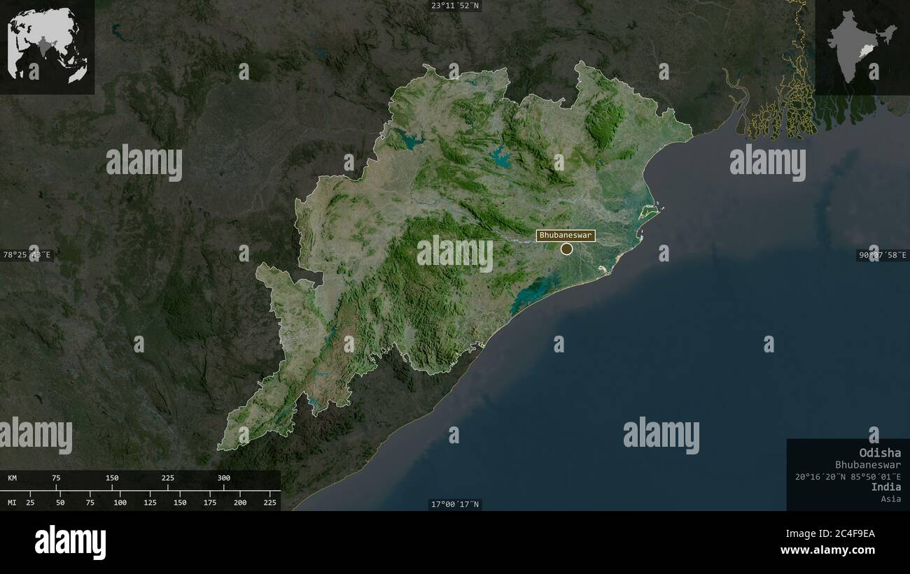 Satellite Map Of Odisha Odisha, State Of India. Satellite Imagery. Shape Presented Against Its  Country Area With Informative Overlays. 3D Rendering Stock Photo - Alamy