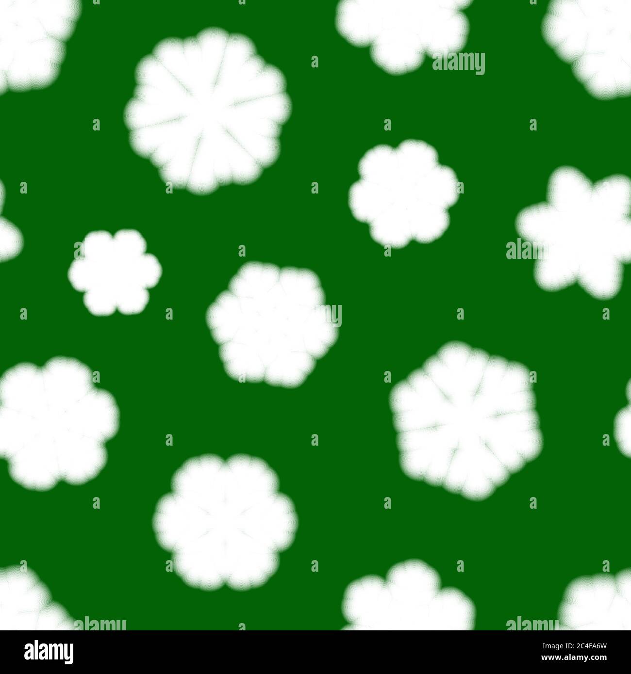 Christmas seamless pattern of big blurry snowflakes, white on green background Stock Vector