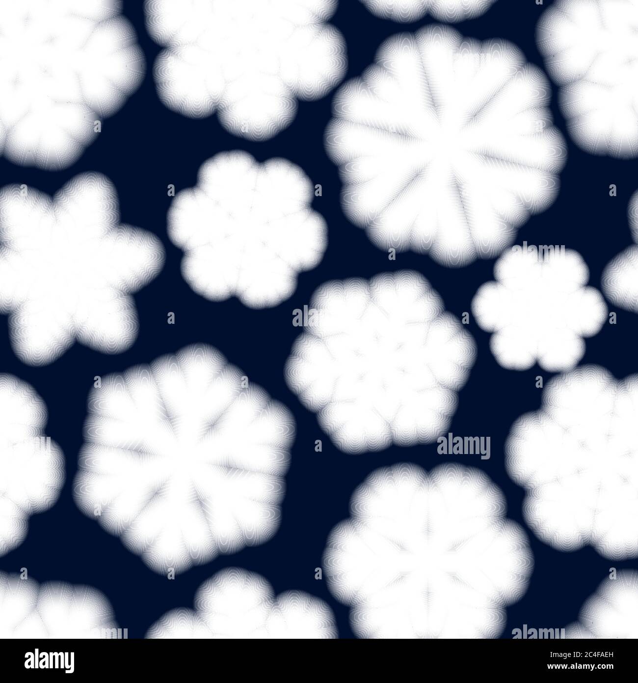 Christmas seamless pattern of big blurry snowflakes, white on dark blue background Stock Vector