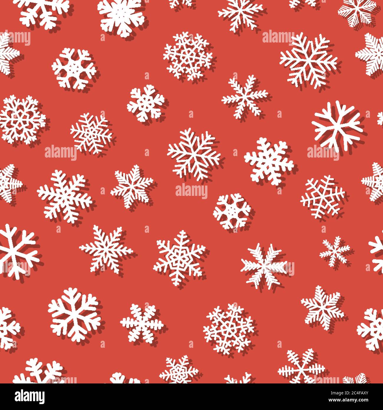 Christmas seamless pattern of snowflakes with shadows, white on orange background Stock Vector