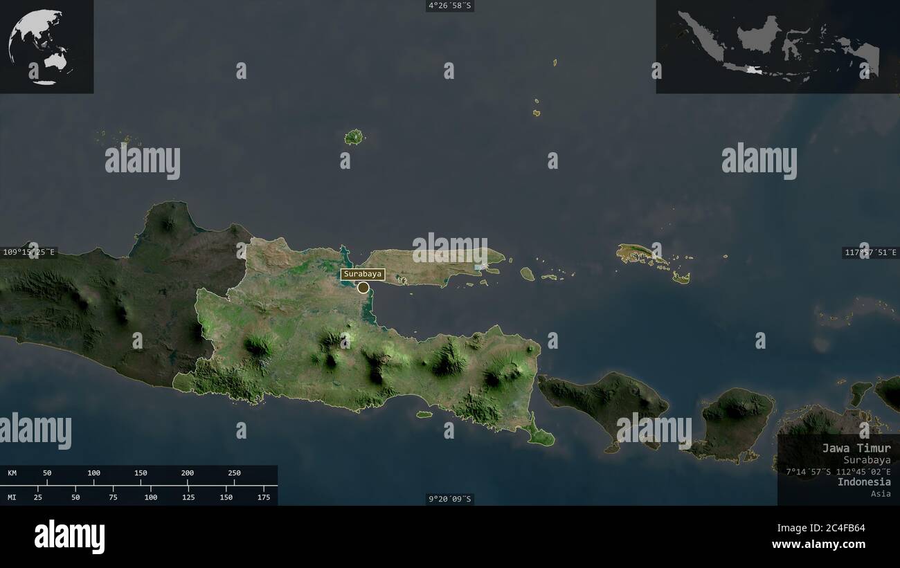 Jawa Timur, province of Indonesia. Satellite imagery. Shape presented ...