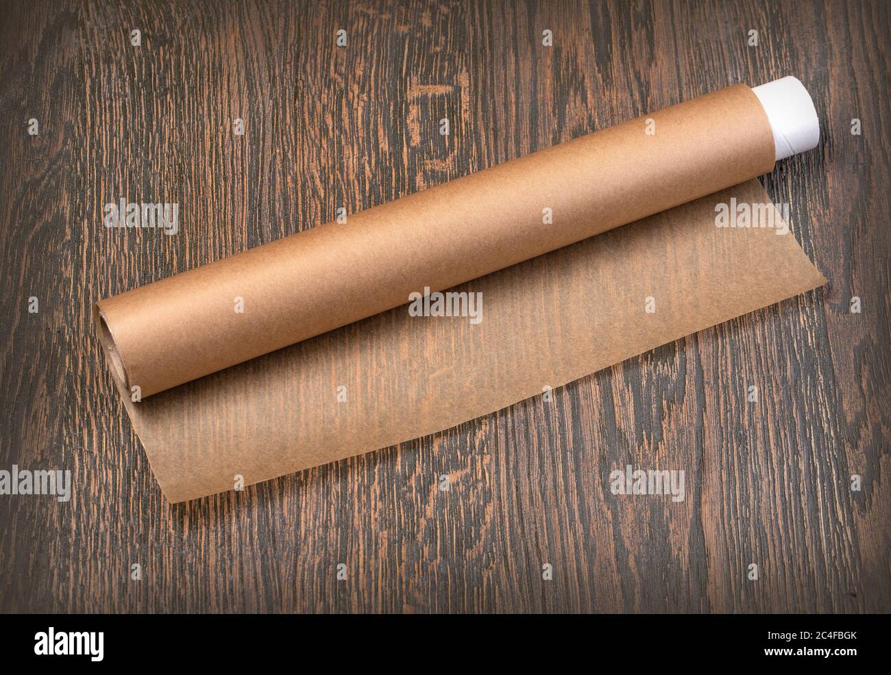 Rolled Brown Parchment Paper Roll For Baking Stock Photo