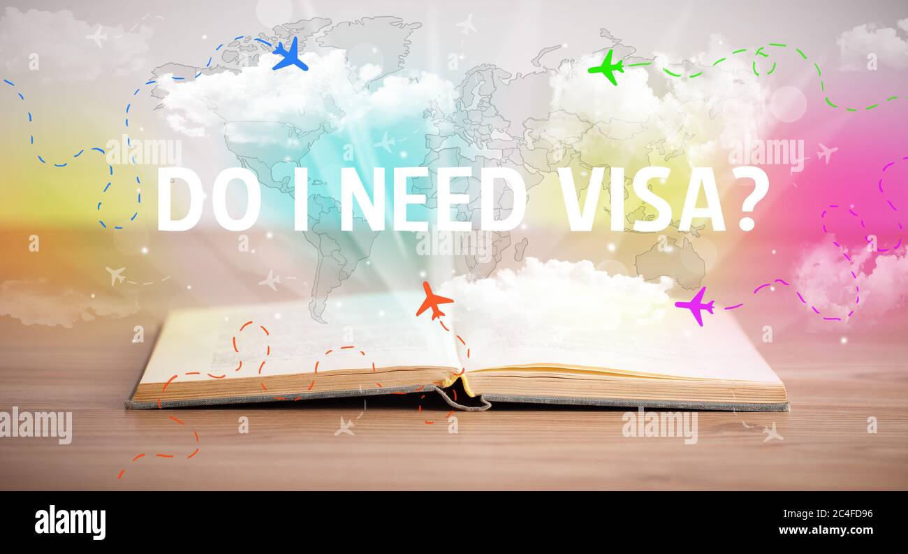Open book with DO I NEED VISA? inscription, vacation concept Stock