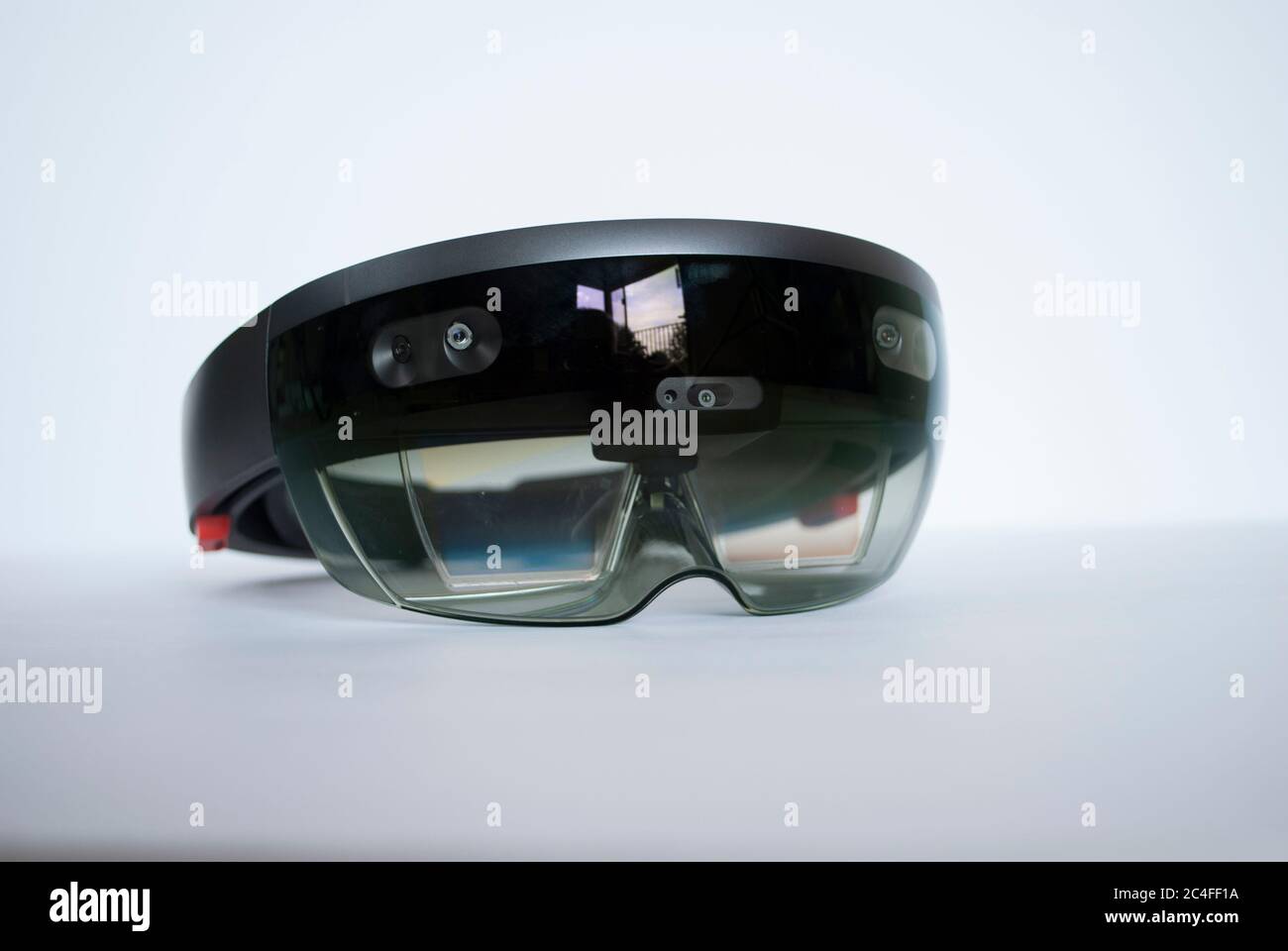 Virtual hololens. Smart glasses isolated on white. Virtual reality headset. Front view. Back view. Mixed reality headset isolated. Stock Photo