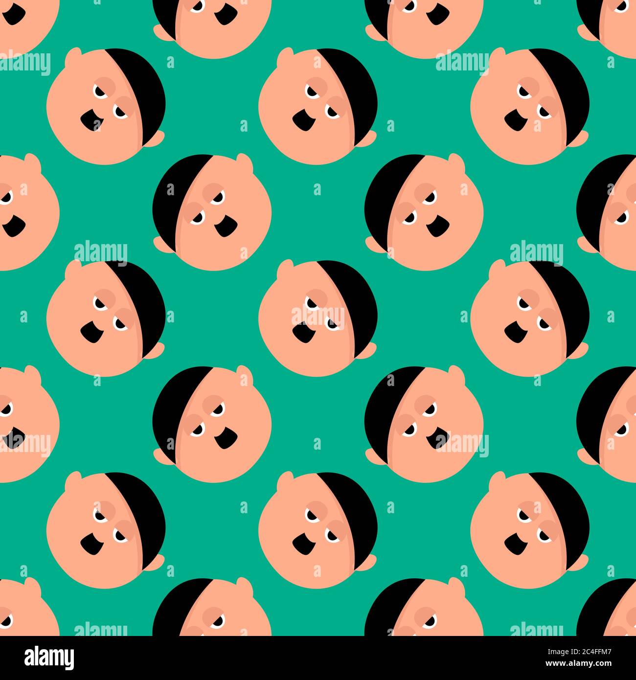 Man with mustache, seamless pattern on green background. Stock Vector