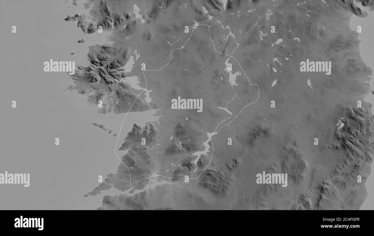 Longford, county of Ireland. Grayscaled map with lakes and rivers