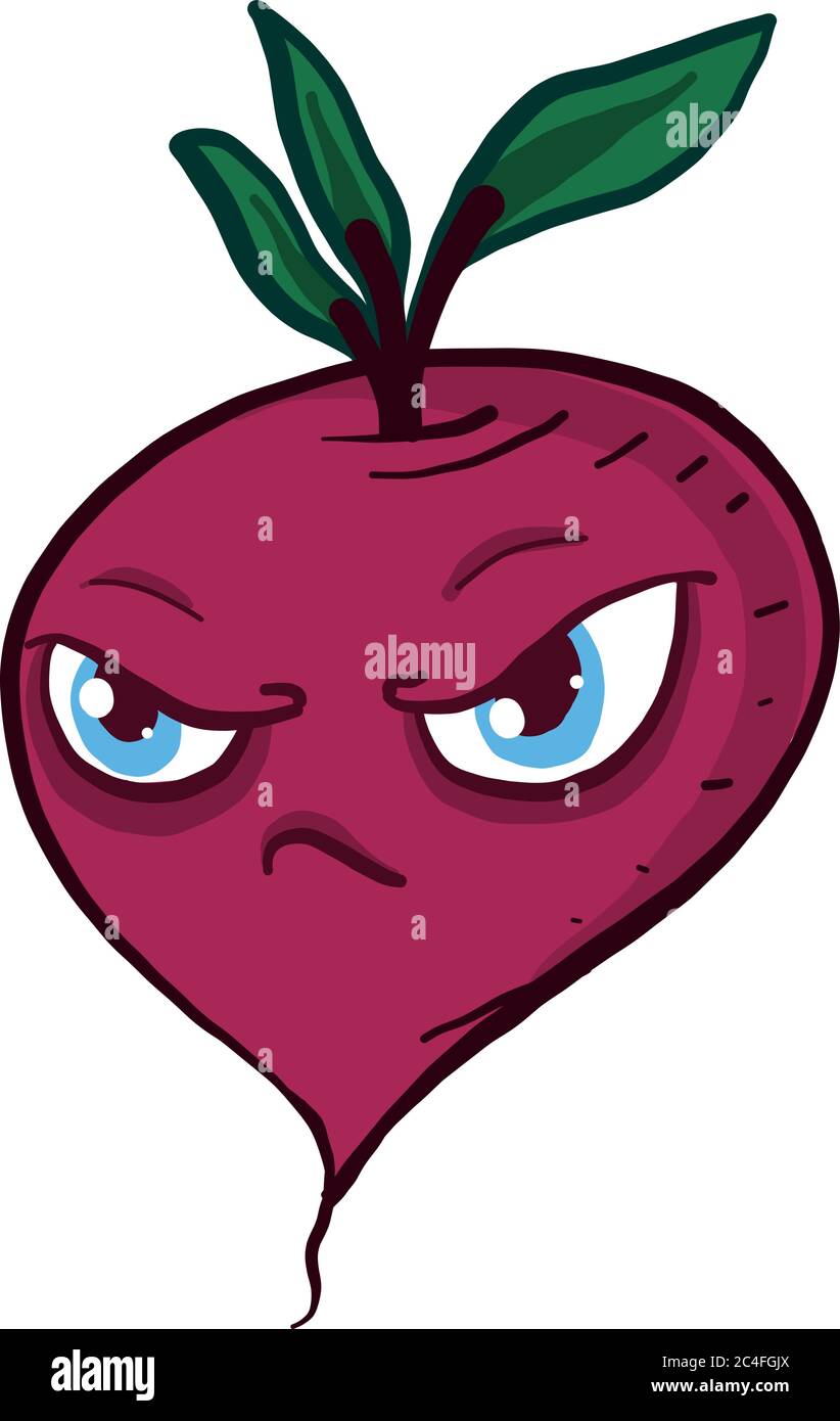 Angry radish, illustration, vector on white background Stock Vector