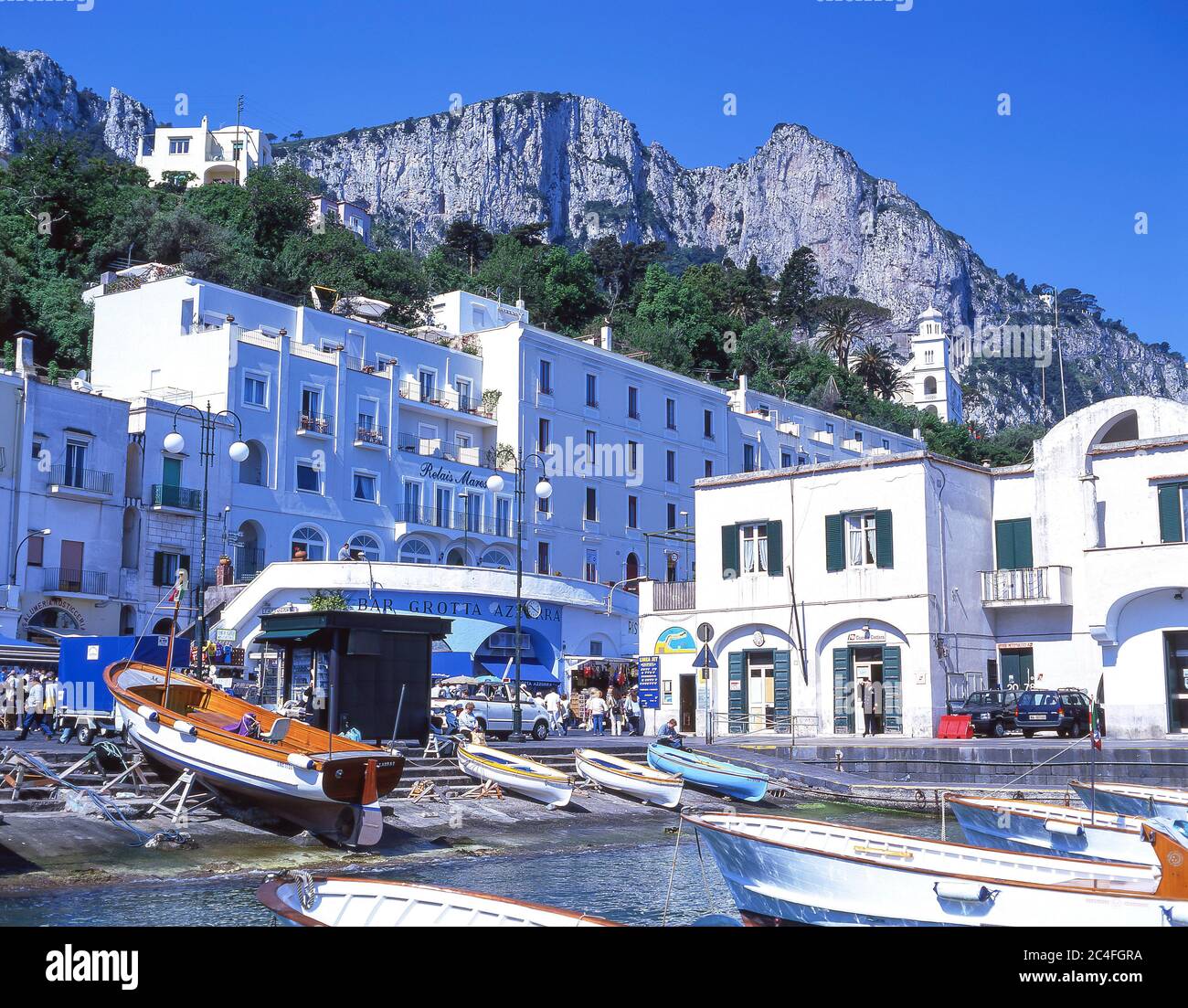 Sightseeing boats in harbour, Marina Grande, Isle of Capri, Campagnia Region, Italy Stock Photo