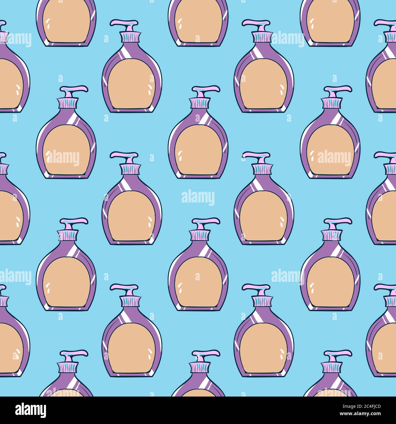 Bottle soap pattern, seamless pattern on blue background. Stock Vector