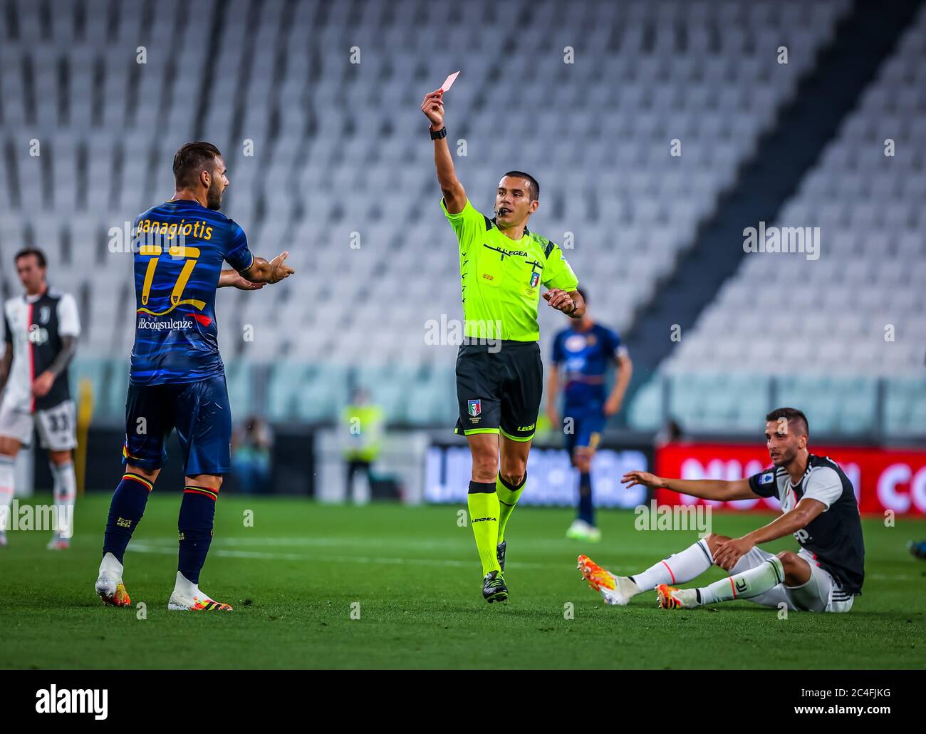 at the Allianz Stadium, Turin, Italy, 26 Jun 2020, panagiotis tachtsidis of us lecce red card during the serie a 2019/20 match between juventus vs us lecce at the allianz stadium ,  turin ,  italy on june 26 ,  2020 - photo fabrizio carabelli during Juventus vs Lecce -  - Credit: LM/Fabrizio Carabelli/Alamy Live News Stock Photo