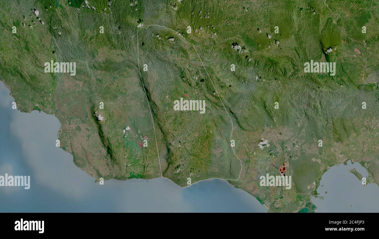 Manchester, parish of Jamaica. Satellite imagery. Shape outlined