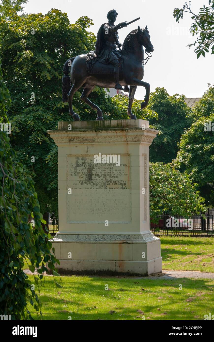 King William Billy of Orange On a Horse Statue Glasgow Scotland United Kingdom portrait view of the right side of 1735 bronze metal equestrian statue Stock Photo