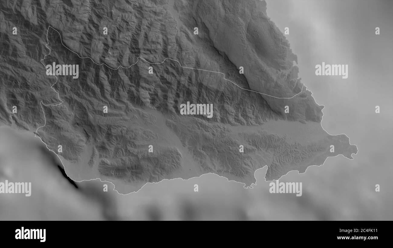 Saint Thomas, parish of Jamaica. Grayscaled map with lakes and rivers