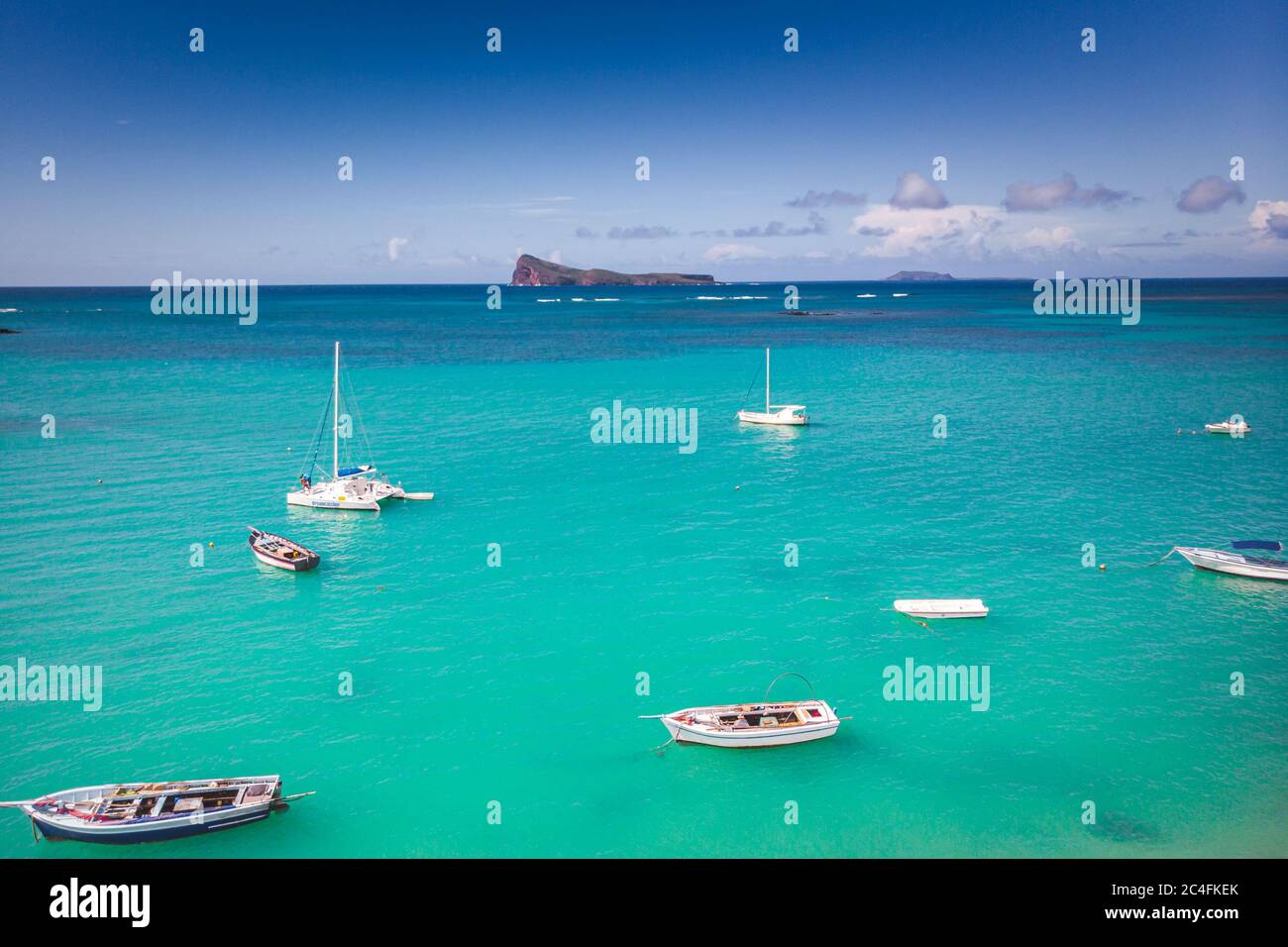 Cap Malheureux with the island of Coin de Mire in the distance, Mauritius, Indian Ocean  Stock Photo