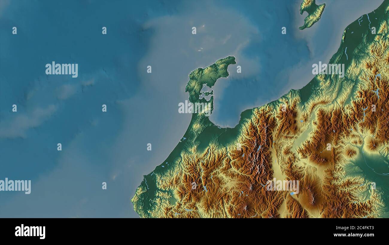 Ishikawa Prefecture Of Japan Colored Relief With Lakes And Rivers 