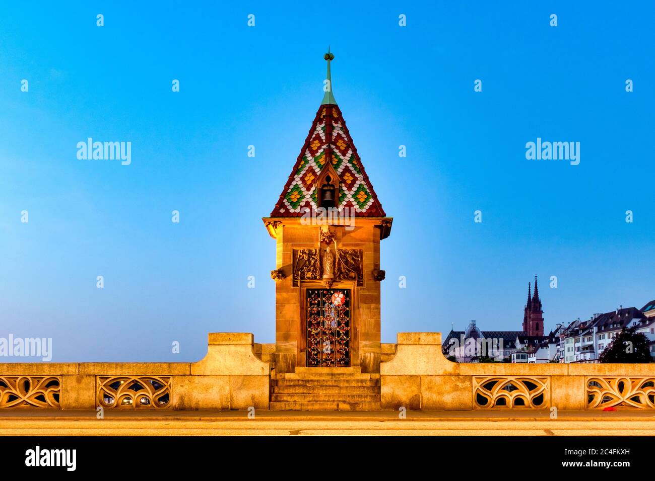 Käppelijoch, a small chapel built on the Mittlere Brücke , Basel, Switzerland Stock Photo