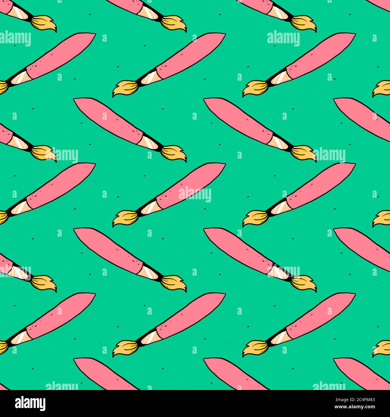 Brushes for paint pattern, seamless pattern on green background. Stock Vector