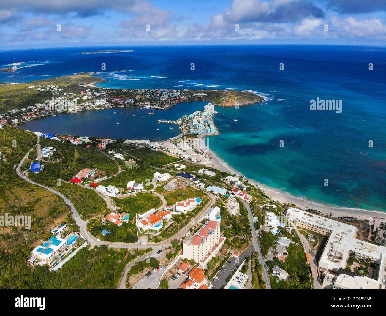 Aerial view of oyster pond in the caribbean island of St.maarten Stock