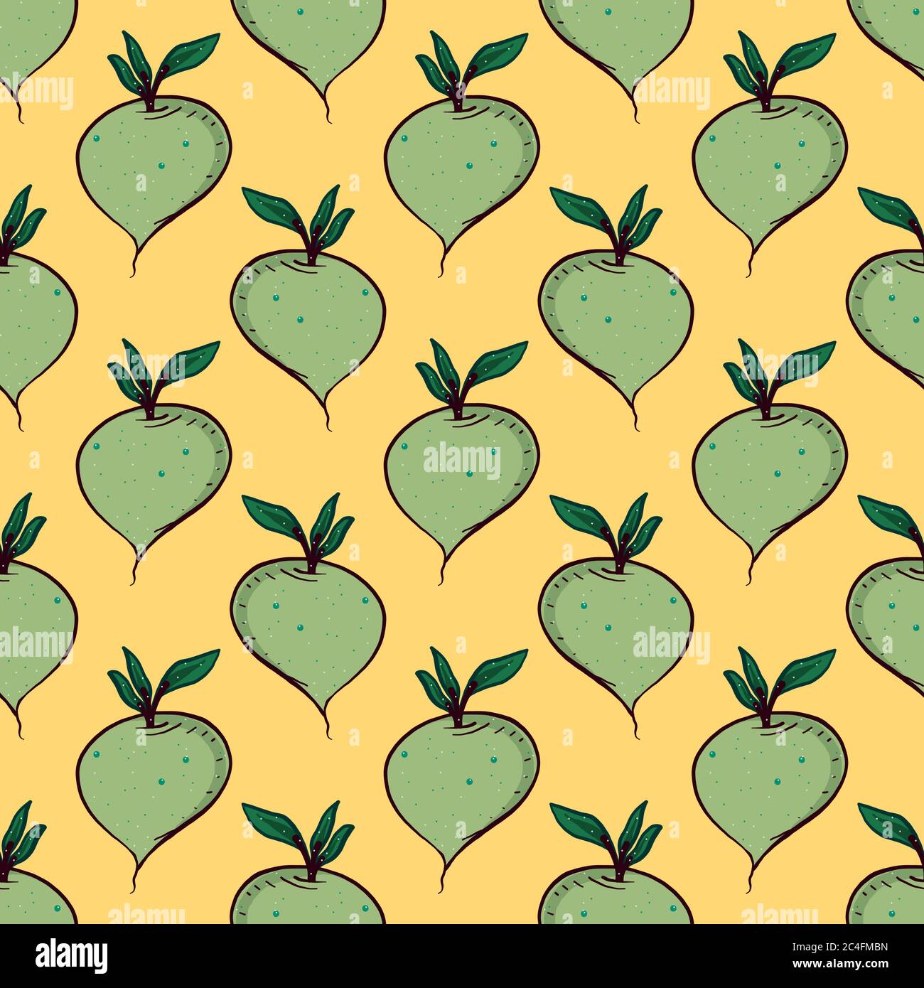 Radish pattern, seamless pattern on yellow background. Stock Vector