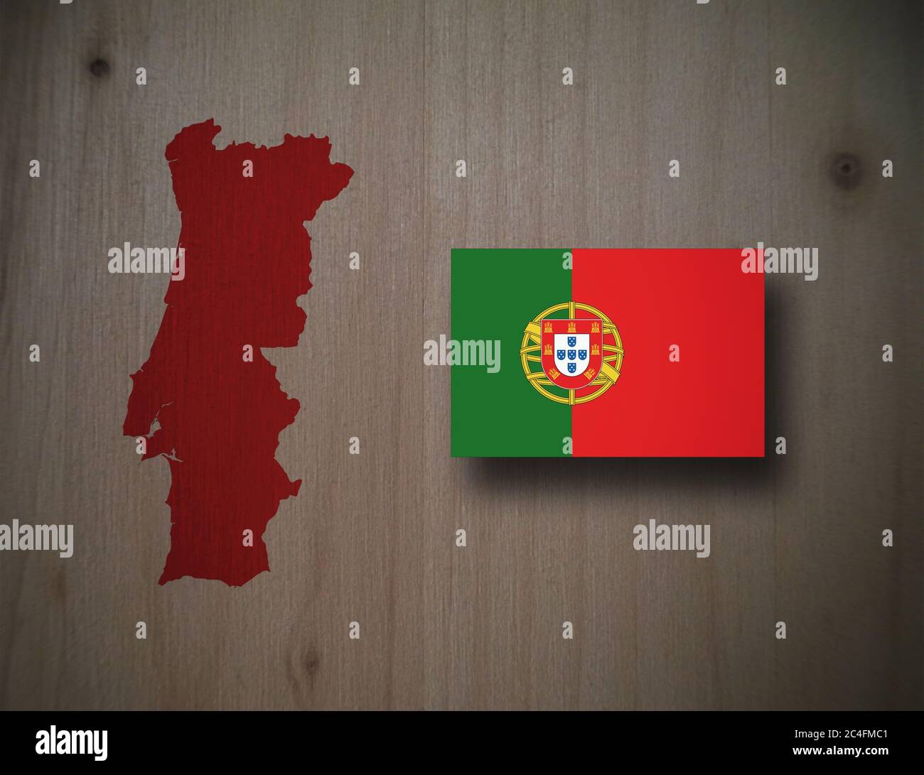 Map and flag of Portugal on a wooden background, 3D illustration Stock ...