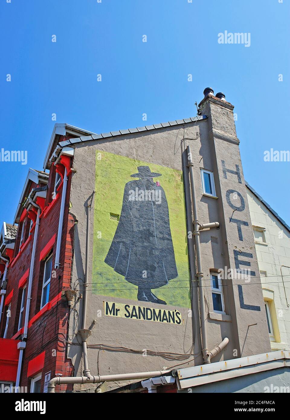 Large graphic image on the gable of the Mr Sandman's Hotel,Blackpool Stock Photo