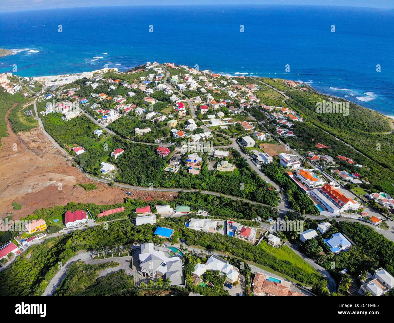 Aerial view of oyster pond in the caribbean island of St.maarten Stock
