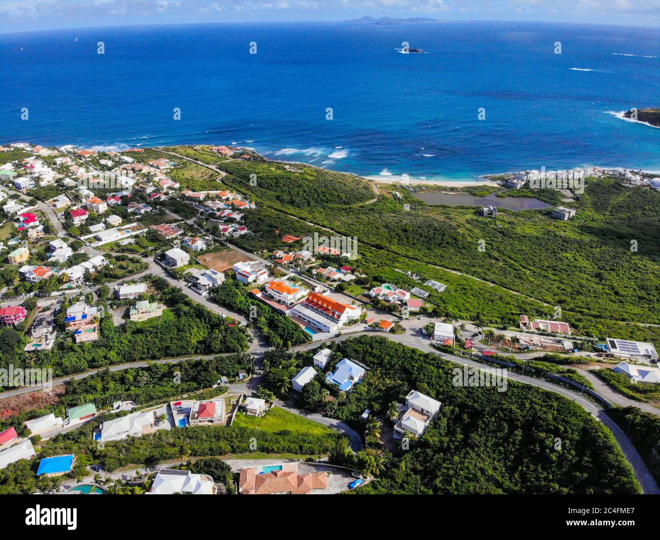 Aerial view of oyster pond in the caribbean island of St.maarten Stock