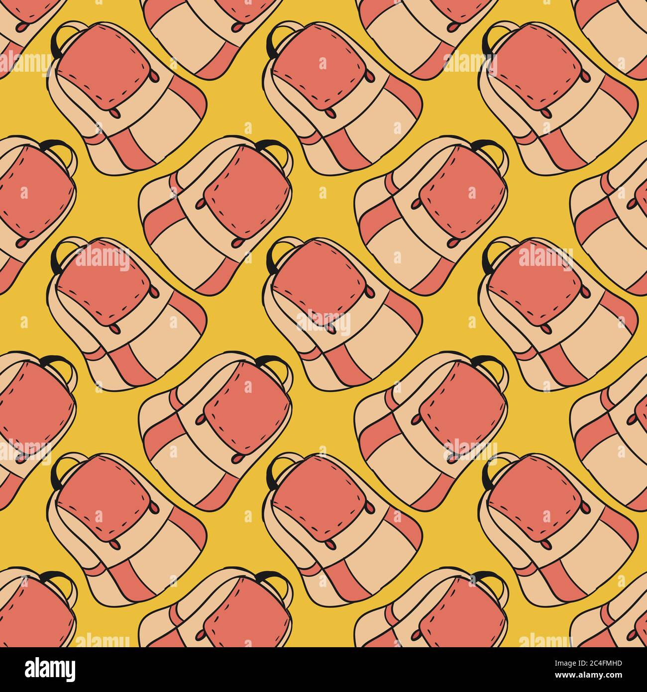 Backpack pattern, seamless pattern on yellow background. Stock Vector