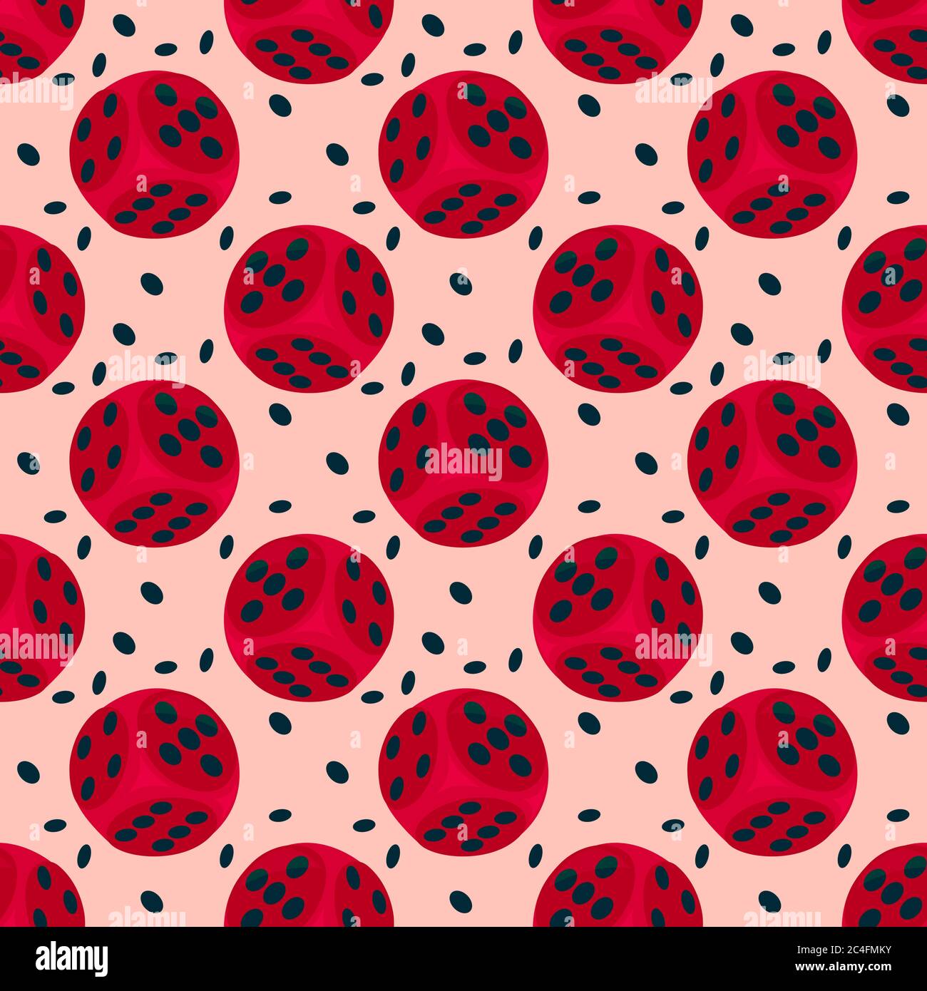Dices pattern, seamless pattern on red background. Stock Vector