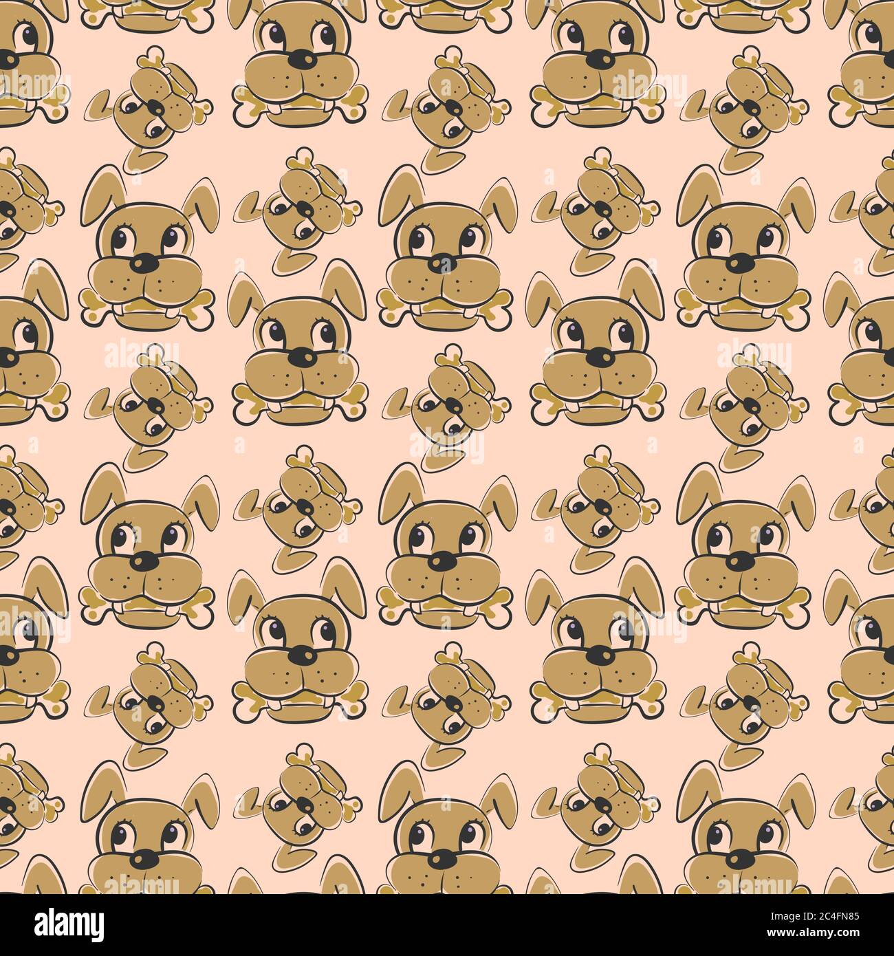 Dog with bone pattern, seamless pattern on pink background. Stock Vector