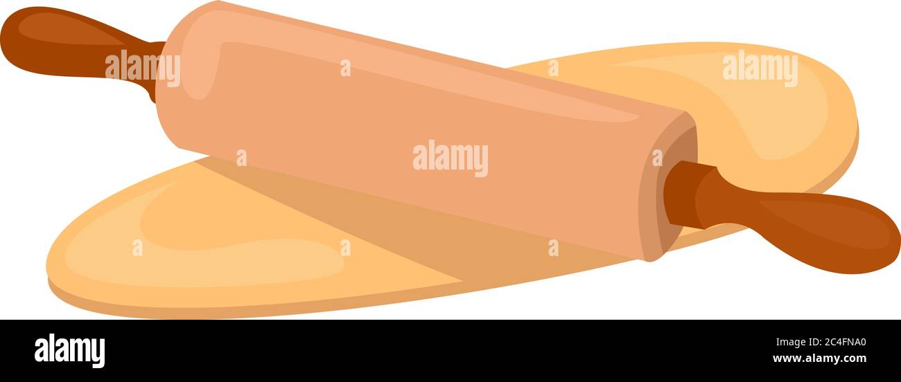 Dough with rolling pin, illustration, vector on white background Stock Vector