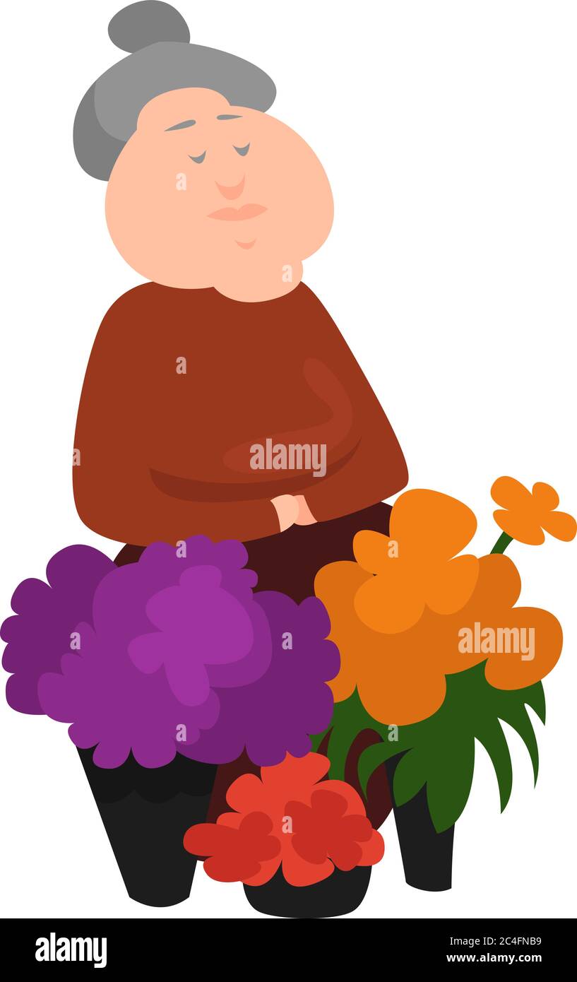 Flower seller, illustration, vector on white background Stock Vector
