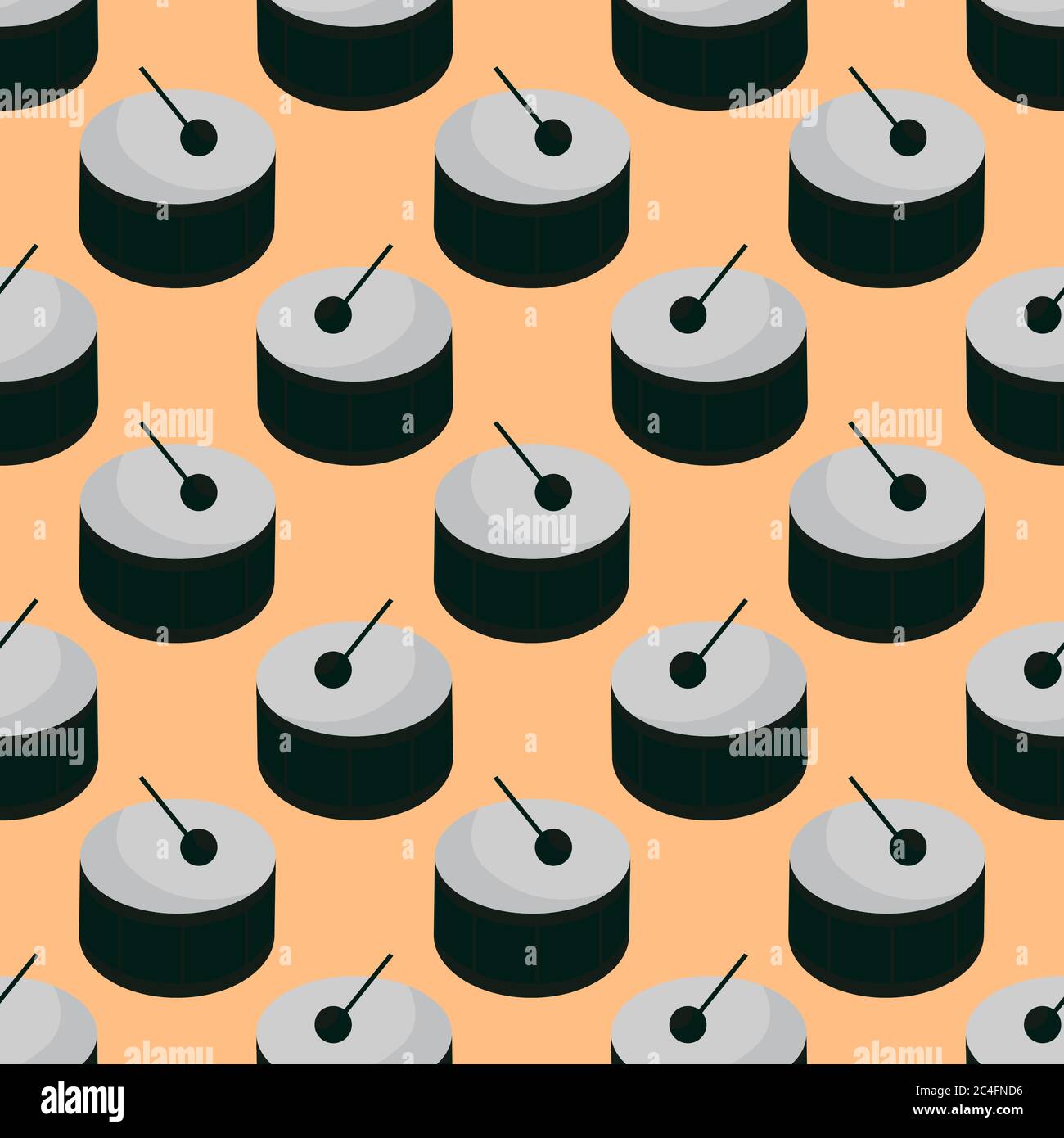 Drums pattern, seamless pattern on red background. Stock Vector