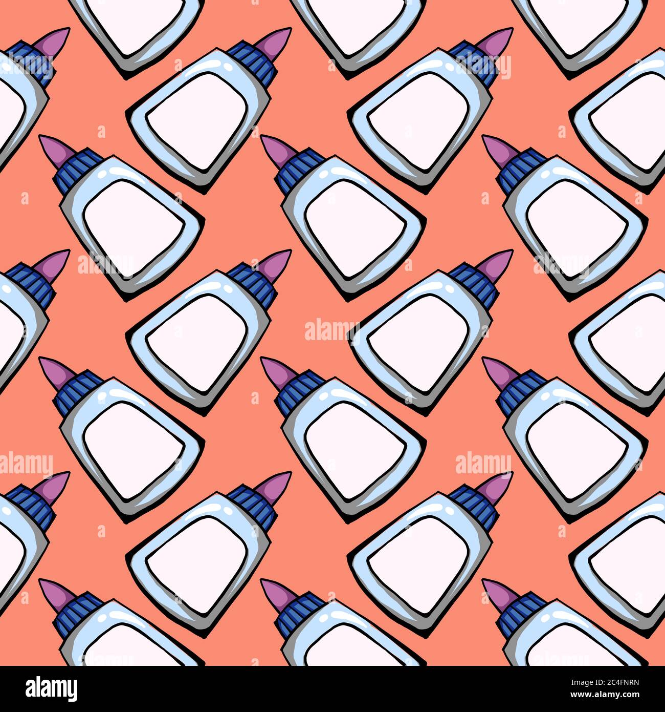 Glue in bottle, seamless pattern on orange background. Stock Vector