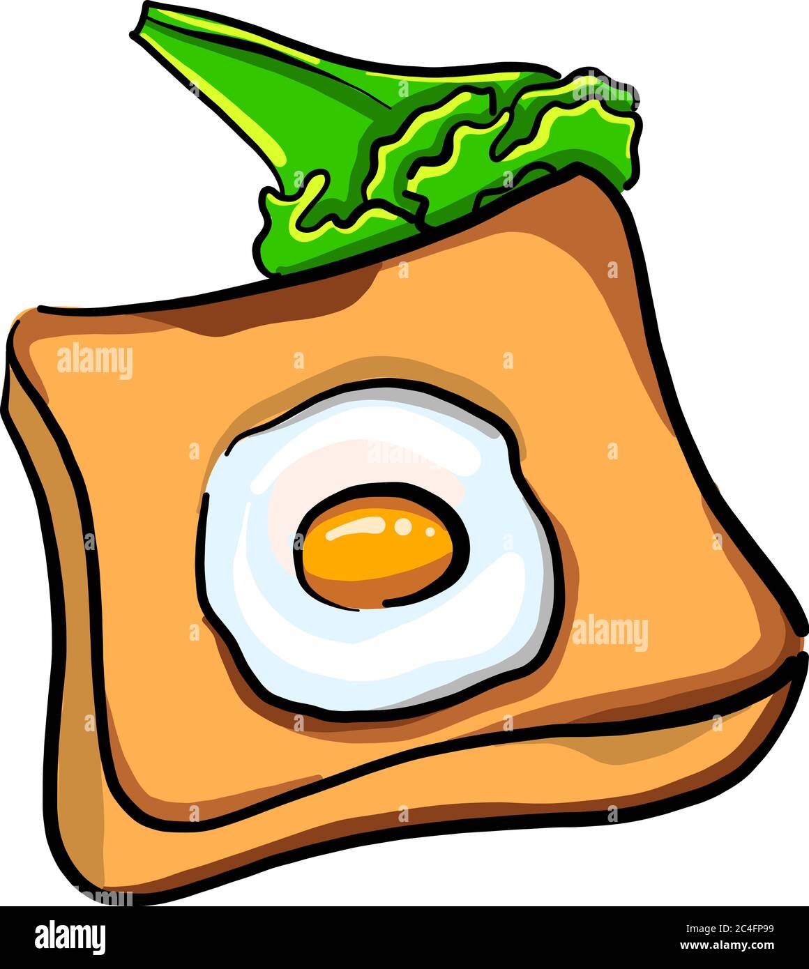 Fried eggs with on bread, illustration, vector on white background Stock Vector