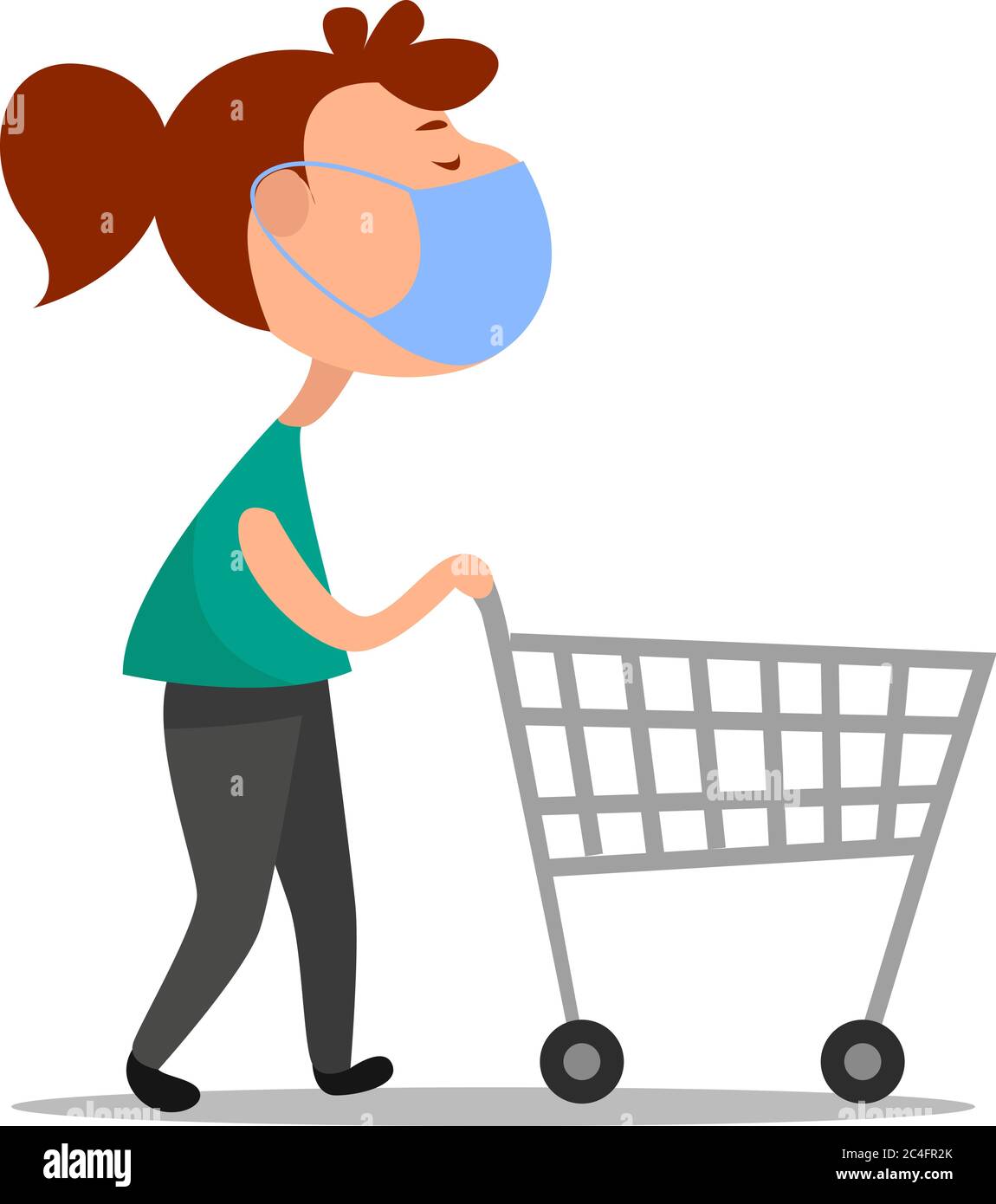 Woman at the grocery store, illustration, vector on white background Stock Vector