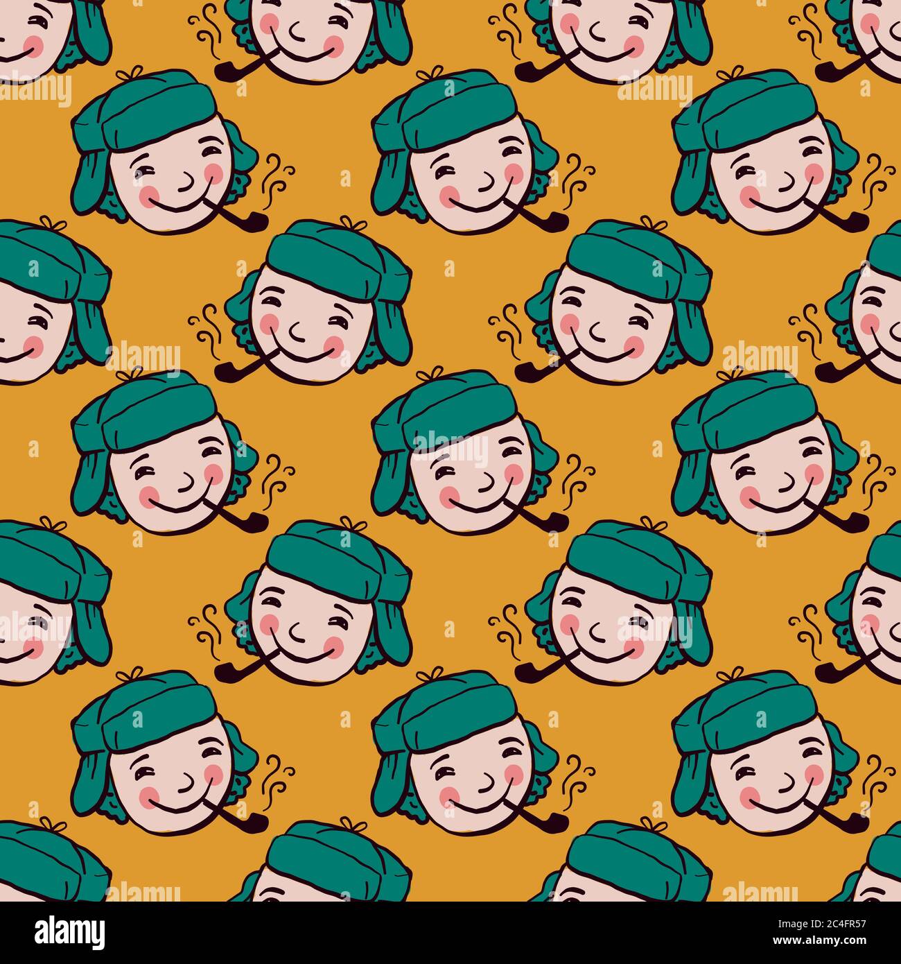 Sherlock Holmes pattern, seamless pattern on green background. Stock Vector