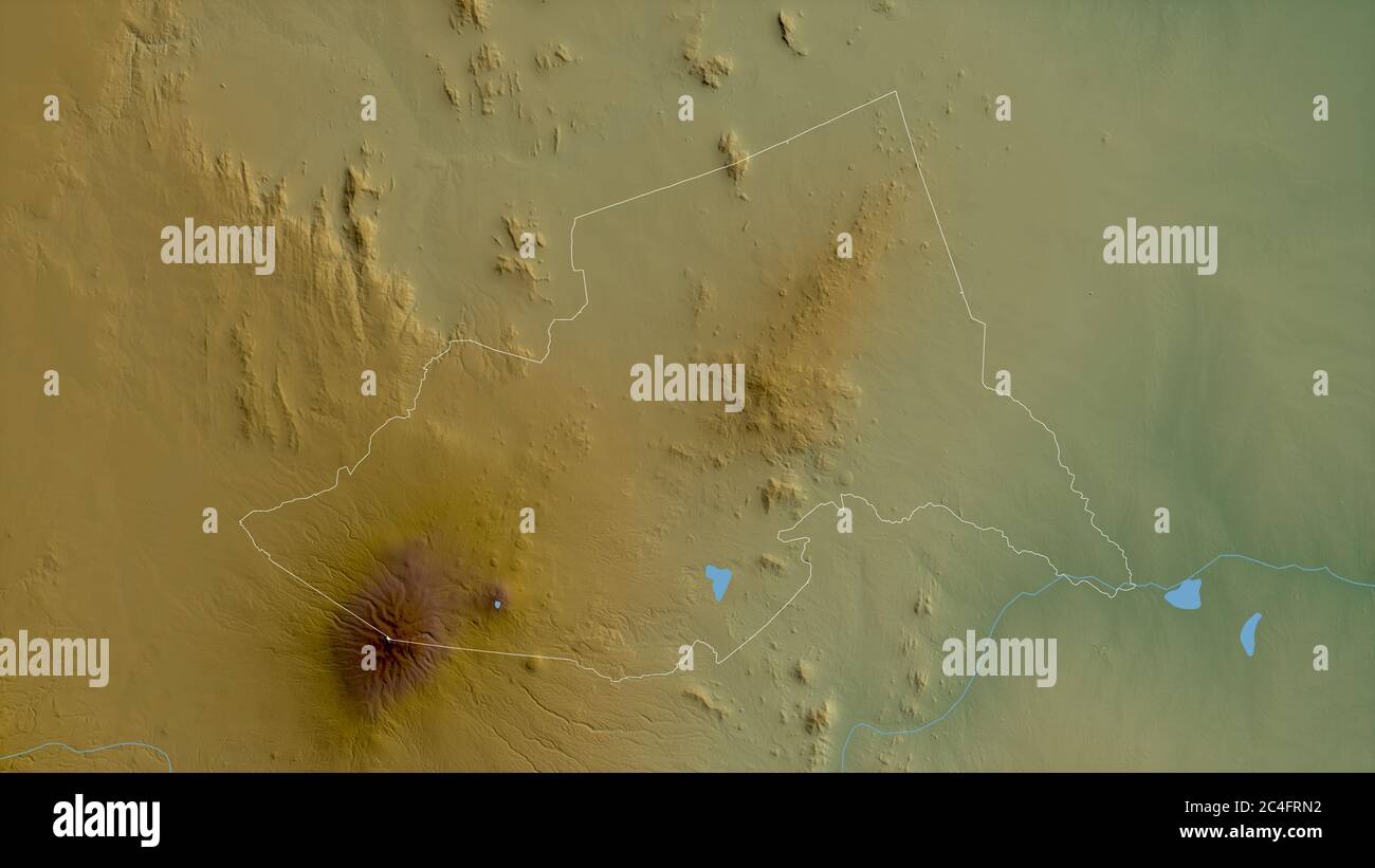 Meru, county of Kenya. Colored shader data with lakes and rivers. Shape ...