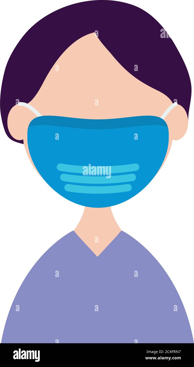 avatar boy wearing medical mask icon over white background, flat style ...